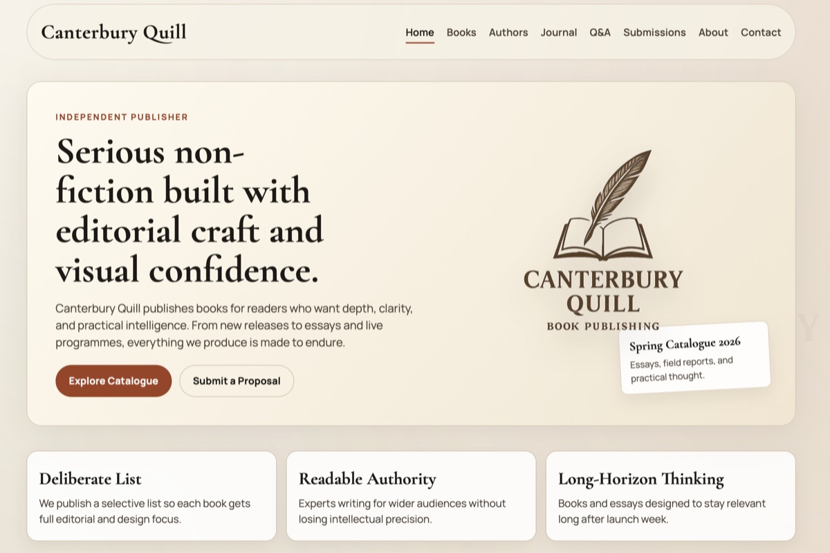 Canterbury Quill homepage – independent publisher with editorial-led non-fiction books